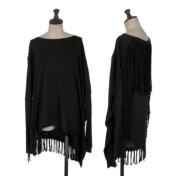 Y's Wool Cotton Fringe Knit Top Black 2 K-171211_001