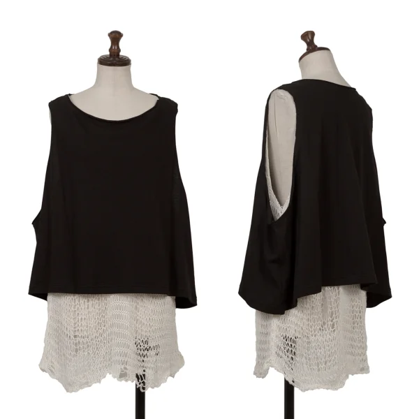 Y's Mesh Knit Layered Sleeveless Top Black,White 2 K-171214_001