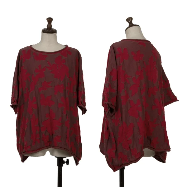 Y's Floral Jacquard Short Sleeve Knit Top Red 2 K-171215_001