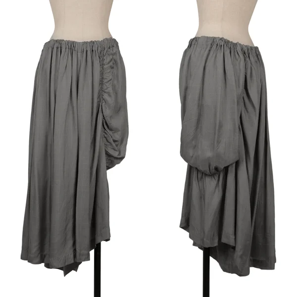 Y's Checker Side Gathered Switching Wide Cropped Pants Grey 2 K-171219_001