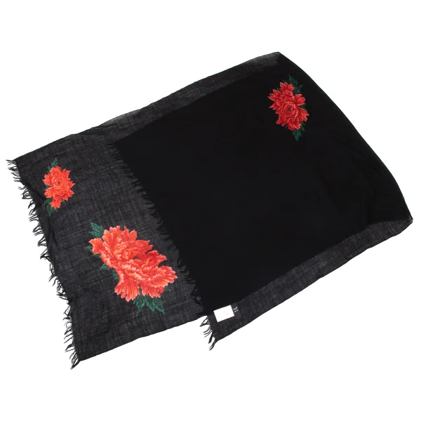 Y's Peony Print Fringe Stole K-171229_002