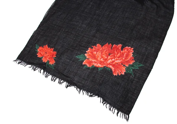 Y's Peony Print Fringe Stole K-171229_003