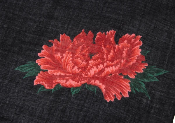 Y's Peony Print Fringe Stole K-171229_004