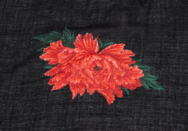 Y's Peony Print Fringe Stole K-171229_005