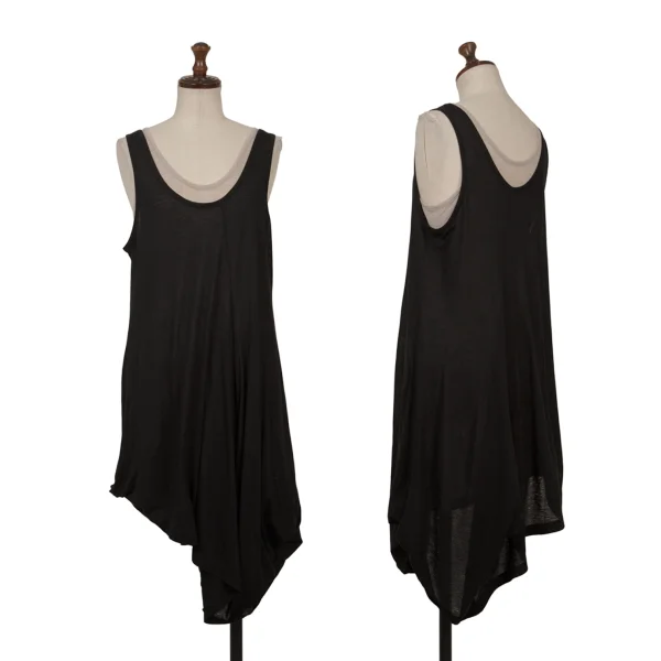 Y's Color Block Layered Asymmetrical Sleeveless Tunic Black,Beige 2 K-171239_001
