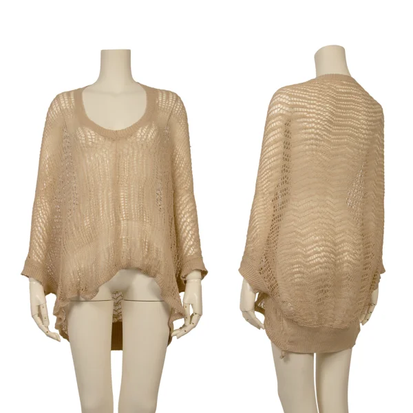 Y's Cotton Blended Vegetable Fiber Net Knit Top Beige 2 K-171240_001