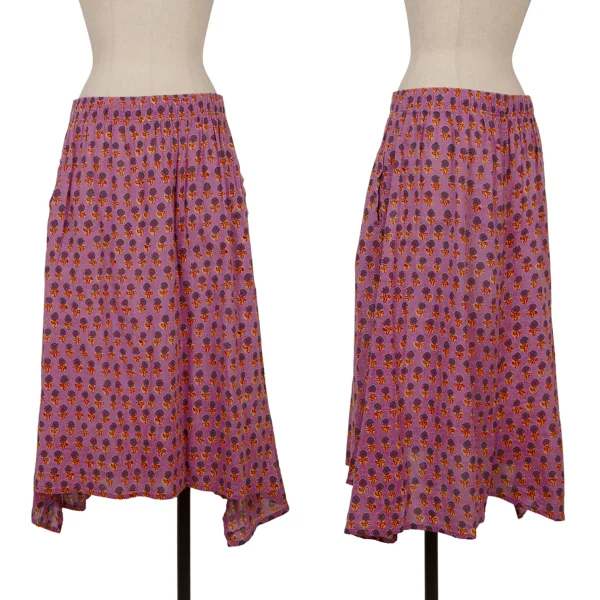 Y's Floral Printed Cotton Flare Skirt Purple 3 K-171241_001
