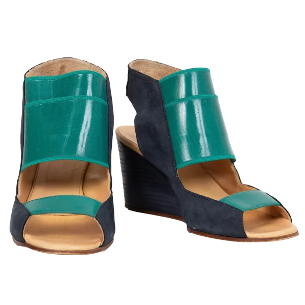 MM6 MAISON MARGIELA Switching Leather Heel Sandal Navy,Dark Green 37.5 K-171245_001