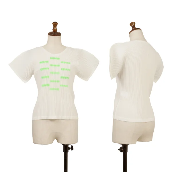 ISSEY MIYAKE Rubber Print Pleats T-shirt White,Green M K-171251_001