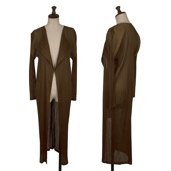 PLEATS PLEASE Mesh Buttonless Long Cardigan Brown 3 K-171255_001