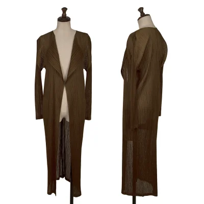 PLEATS PLEASE Mesh Buttonless Long Cardigan