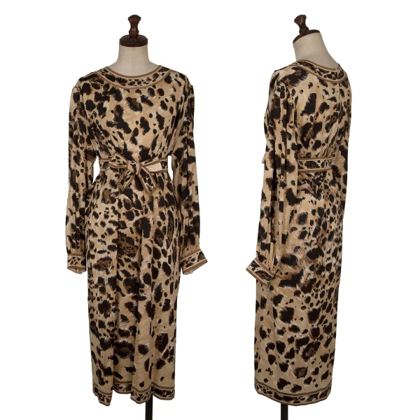 LEONARD Wool Silk Leopard Printed Dress Beige L K-171261_001