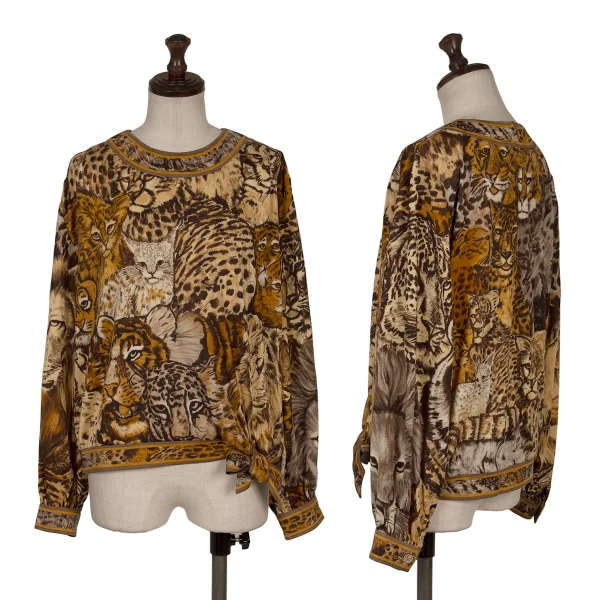 LEONARD Animal print Gather Shoulder Blouse Brown L K-171263_001