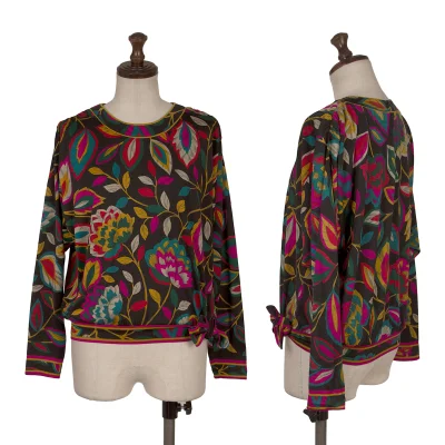 LEONARD Colorful Leaf Print Gather Shoulder Blouse