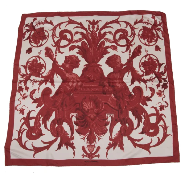DOLCE&GABBANA Baroque Pattern Silk Scarf White,Red  K-171266_001