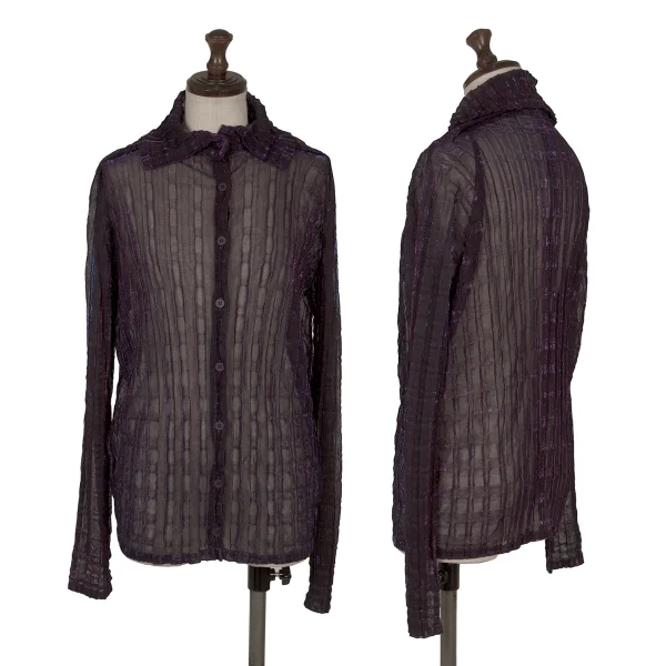ISSEY MIYAKE me Lame Pleated Sheer Shirt Black,Purple Free K-171273_001