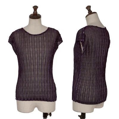 ISSEY MIYAKE me Lame Pleated Sheer Sleeveless Top