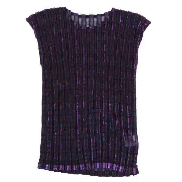 ISSEY MIYAKE me Lame Pleated Sheer Sleeveless Top K-171274_002