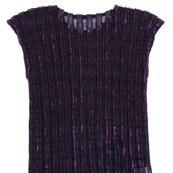 ISSEY MIYAKE me Lame Pleated Sheer Sleeveless Top K-171274_003