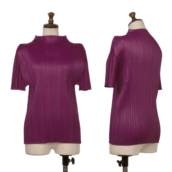 PLEATS PLEASE Pleated High-Neck T-Shirt Bordeaux 3 K-171278_001