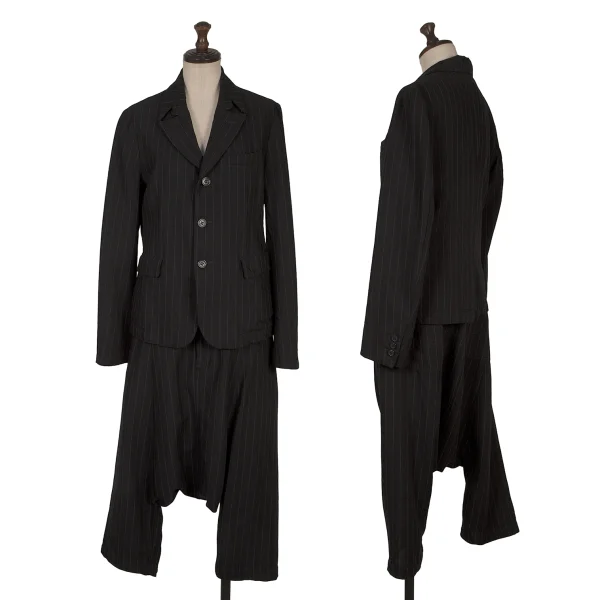 COMME des GARCONS Wool Blend Striped Jacket & Dropped Crotch Pants Navy S K-171287_001