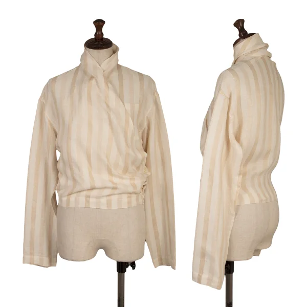 ROMEO GIGLI Stripe Linen Cache-coeur Blouse  9T K-171293_001