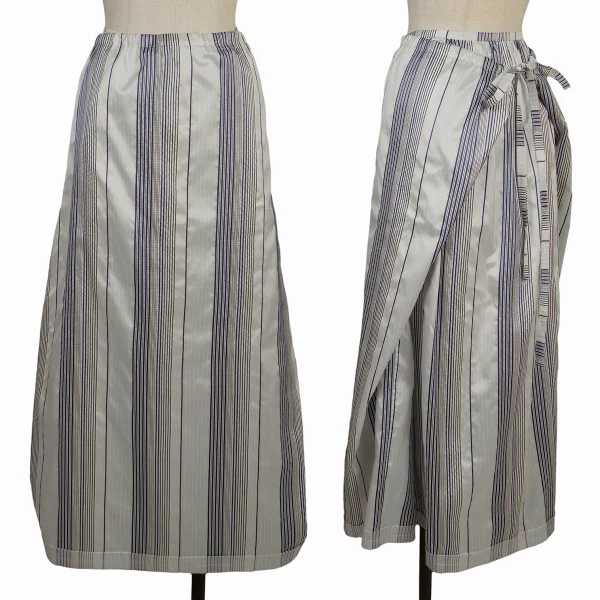 Y's Poly Silk Stripe Wrap Skirt Sky blue 3 K-171294_001