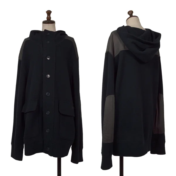 CABANE de ZUCCA Wool Blend Switching Hooded Knit Jacket Navy M K-171310_001