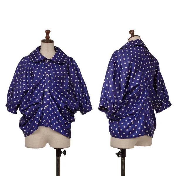 JUNYA WATANABE COMME des GARCONS Dot Print Drape Short Sleeve Shirt Blue,White XS K-171317_001