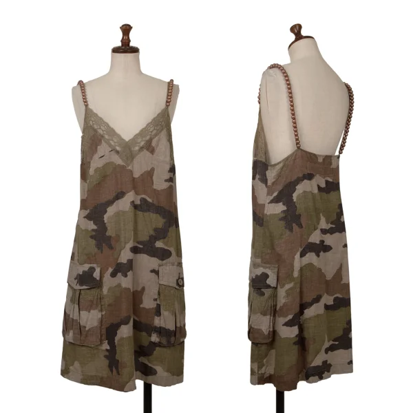 JUNYA WATANABE MAN PINK Lace Switching Camouflage Pearl Shoulder Cami Top Khaki,Brown M K-171319_001