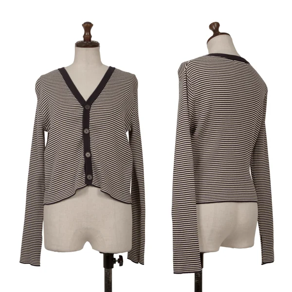 MACPHEE Cotton Striped Knit Cardigan Navy,Ivory S K-171325_001