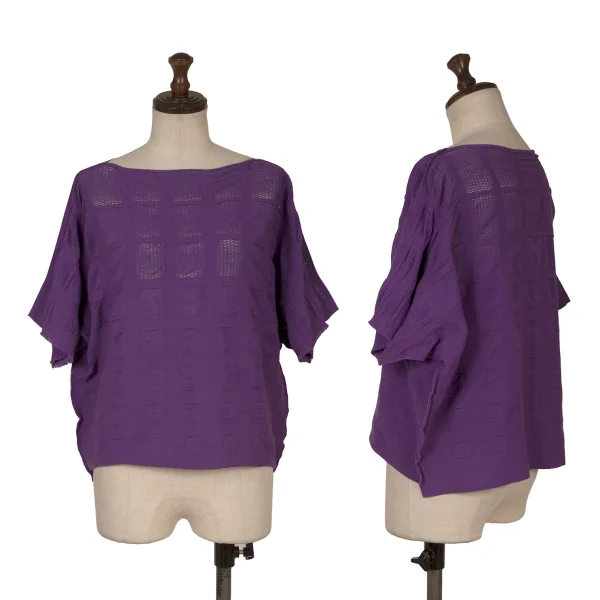 ISSEY MIYAKE A-POC INSIDE Dyed Square Mesh Short Sleeve Tops Purple 2 K-171339_001