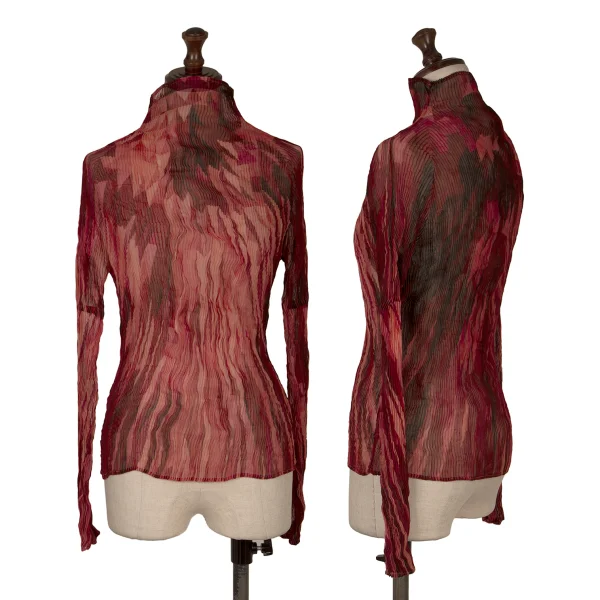 ISSEY MIYAKE Gradient Print Sheer Pleats Top Red 2 K-171354_001