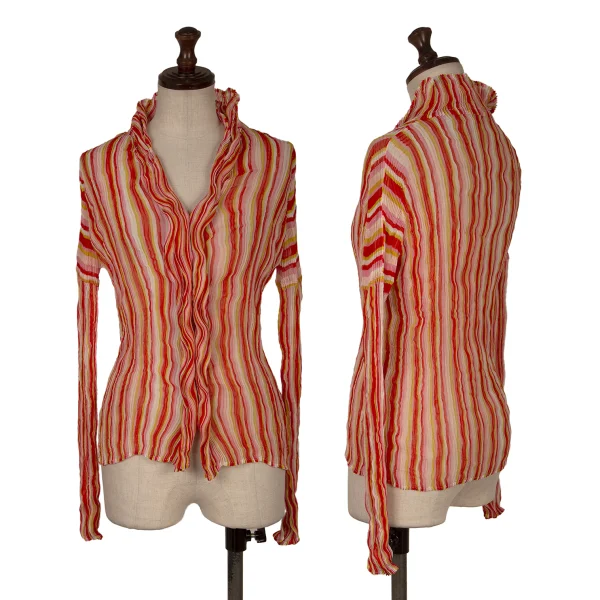 ISSEY MIYAKE Multi Color Striped Sheer Pleated Shirt Multi-Color 2 K-171355_001