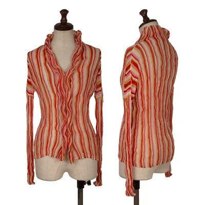 ISSEY MIYAKE Multi Color Striped Sheer Pleated Shirt
