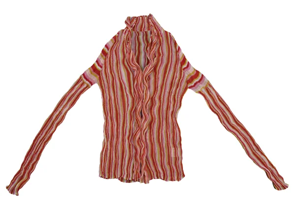 ISSEY MIYAKE Multi Color Striped Sheer Pleated Shirt K-171355_002