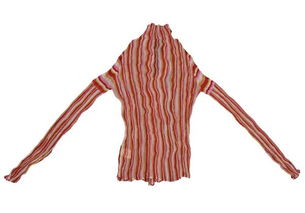 ISSEY MIYAKE Multi Color Striped Sheer Pleated Shirt K-171355_012
