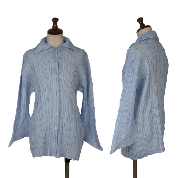 ISSEY MIYAKE Wrinkle Pleated Flare Sleeve Shirt Sky blue 2 K-171358_001