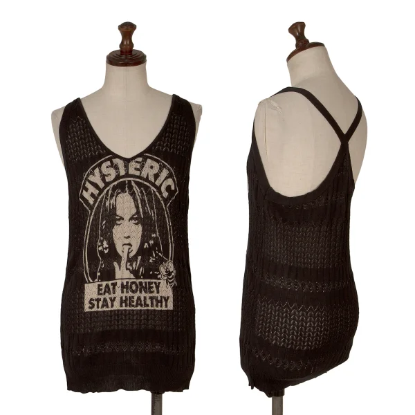 HYSTERIC GLAMOUR Girl Logo Lace Knit Tank Top Black,White XS-S K-171366_001