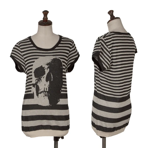 HYSTERIC GLAMOUR Skull Striped Short Sleeve Knit Black,White F K-171367_001