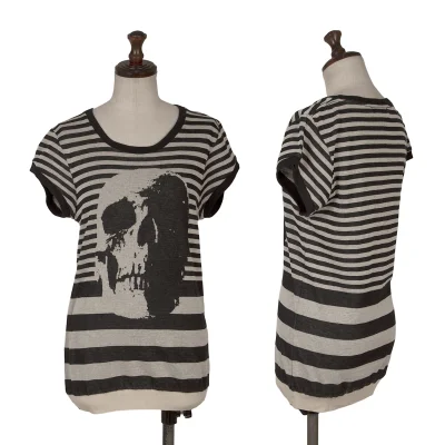 HYSTERIC GLAMOUR Skull Striped Short Sleeve Knit