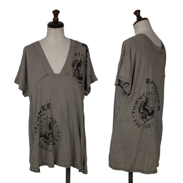 HYSTERIC GLAMOUR Ramones Logo Print Striped Top Black,White F K-171373_001