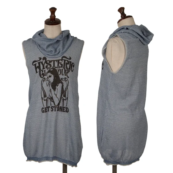 HYSTERIC GLAMOUR Girl Logo Drape-neck Sleeveless Knit Top Blue F K-171375_001