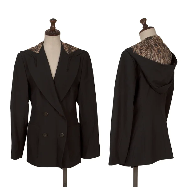 JUNIOR GAULTIER Hair Print-lined Wool Hooded Jacket Black 40 K-171376_001