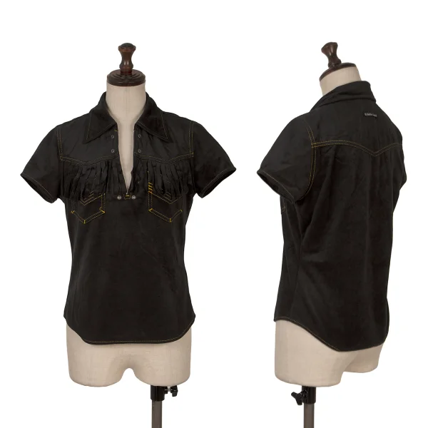GAULTIER JEAN'S Fringe Pocket Pullover Short Sleeve Shirt Black 40 K-171377_001