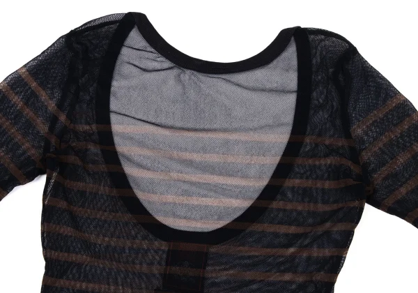 Jean Paul GAULTIER CLASSIQUE Stripe Back Open Mesh T Shirt K-171382_003