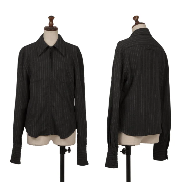 Jean Paul GAULTIER CLASSIQUE Wool Stretch Striped Zip Shirt Charcoal 40 K-171385_001