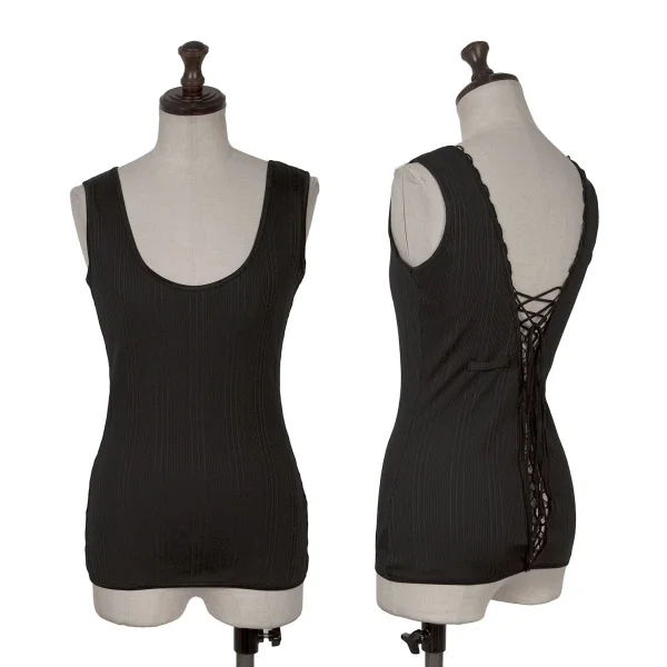 Jean Paul GAULTIER FEMME Back Lace-Up Rib Tank Top Black 40 K-171388_001