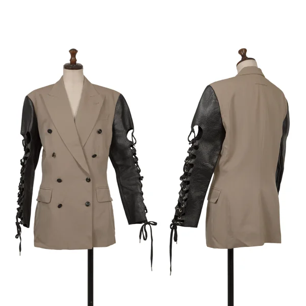 Jean Paul GAULTIER FEMME Cow Leather Lace-up Sleeve Switching Jacket Beige,Black 40 K-171401_001