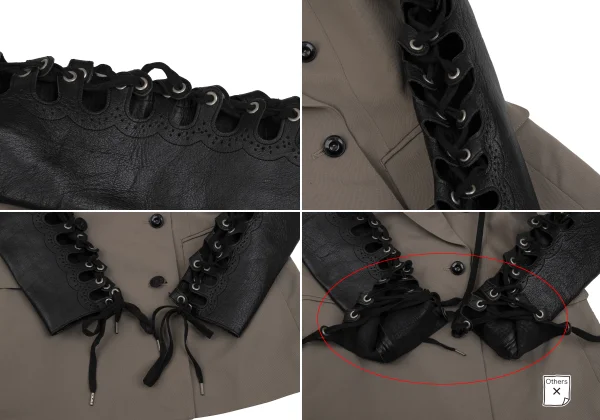 Jean Paul GAULTIER FEMME Cow Leather Lace-up Sleeve Switching Jacket K-171401_010